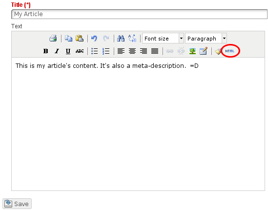 Insert html on an article Insert html on an article