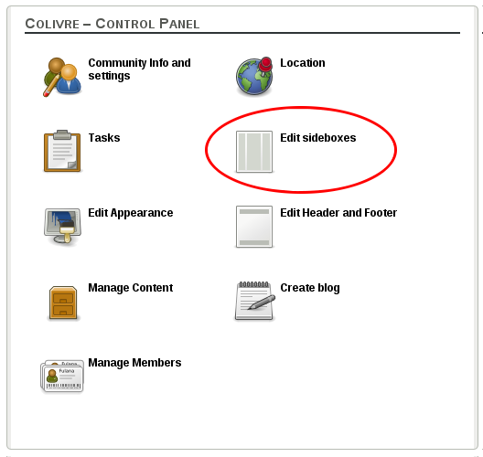 Edit sideboxes on community control panel Edit sideboxes on community control panel