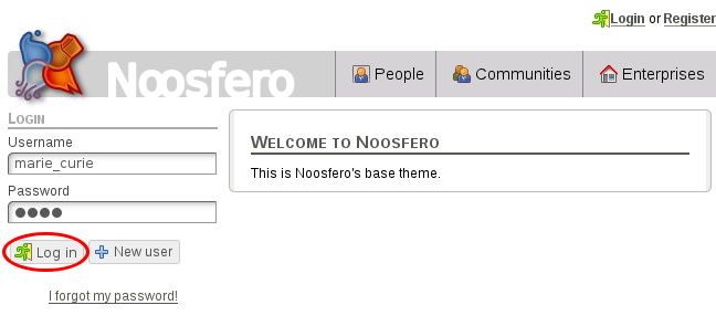 Environment homepage with login button Environment homepage with login button