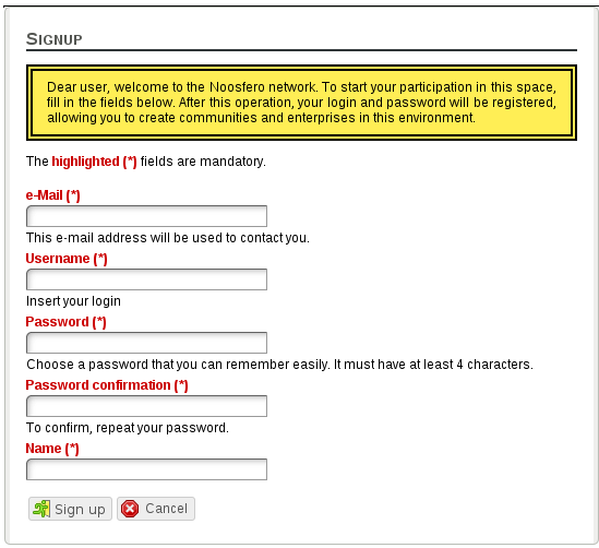 Signup form Signup form